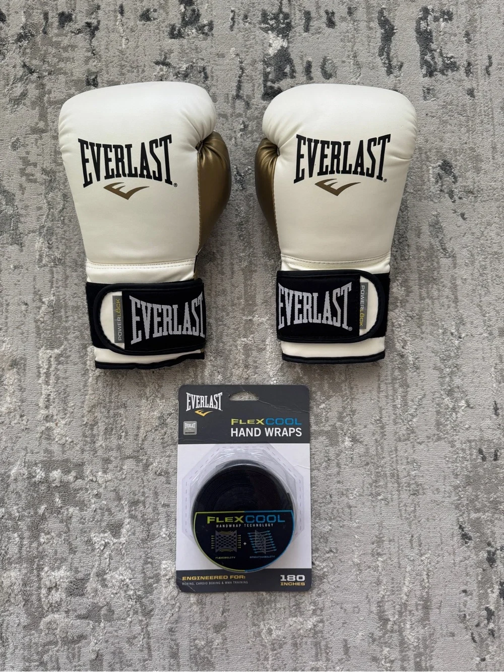 Everlast Powerlock Boxing Training Gloves 12oz + Flexcool Hand Wraps